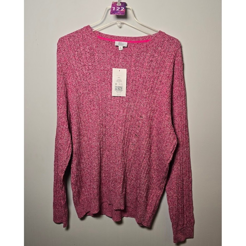 Kim Rogers Womens Sweater Mosaic Pink Marl Core Crewneck Knit Plus Size XXL NEW